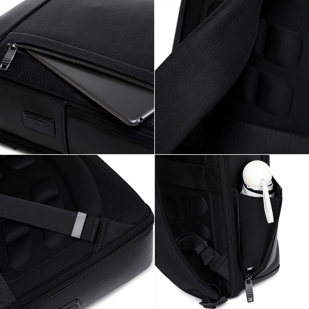 Rucsac smart pentru barbati, compartiment separat pentru laptop 15.6 inch, cu port USB TYPE-C, din piele originala este rezistent la apa, cu fixare de valiza JOLAR. GP02371BK Negru