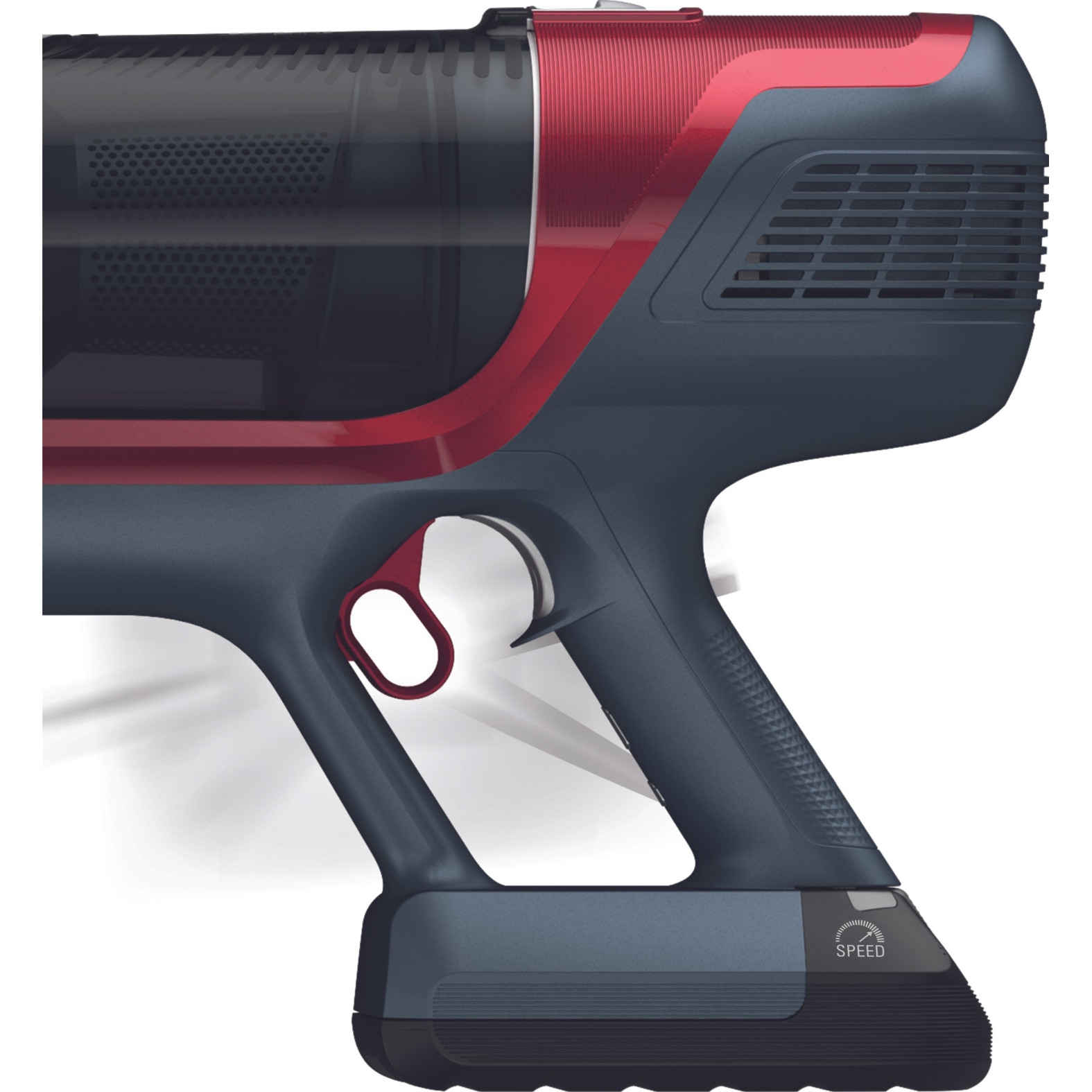 Aspirator vertical fara fir Rowenta X-Pert 6.60 Animal Care RH6877WO, 100W, 18V, autonomie 45 min, perie cu iluminare LED, recipient praf 0.55 L, accesorii animal care, functie boost, rosu & gri