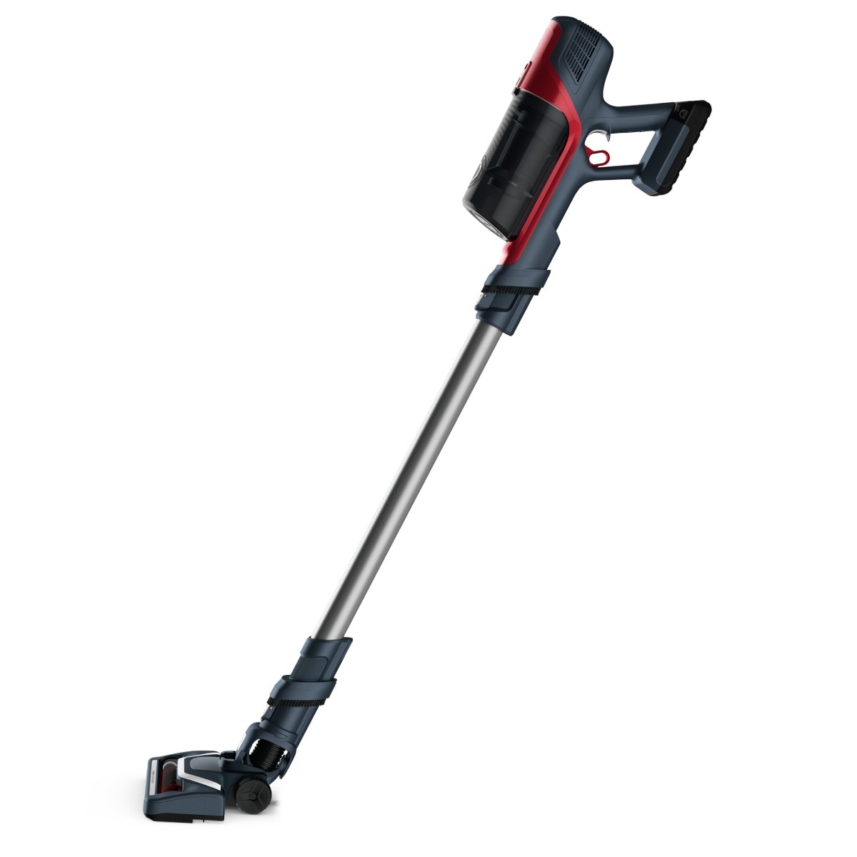 Aspirator vertical fara fir Rowenta X-Pert 6.60 Animal Care RH6877WO, 100W, 18V, autonomie 45 min, perie cu iluminare LED, recipient praf 0.55 L, accesorii animal care, functie boost, rosu & gri