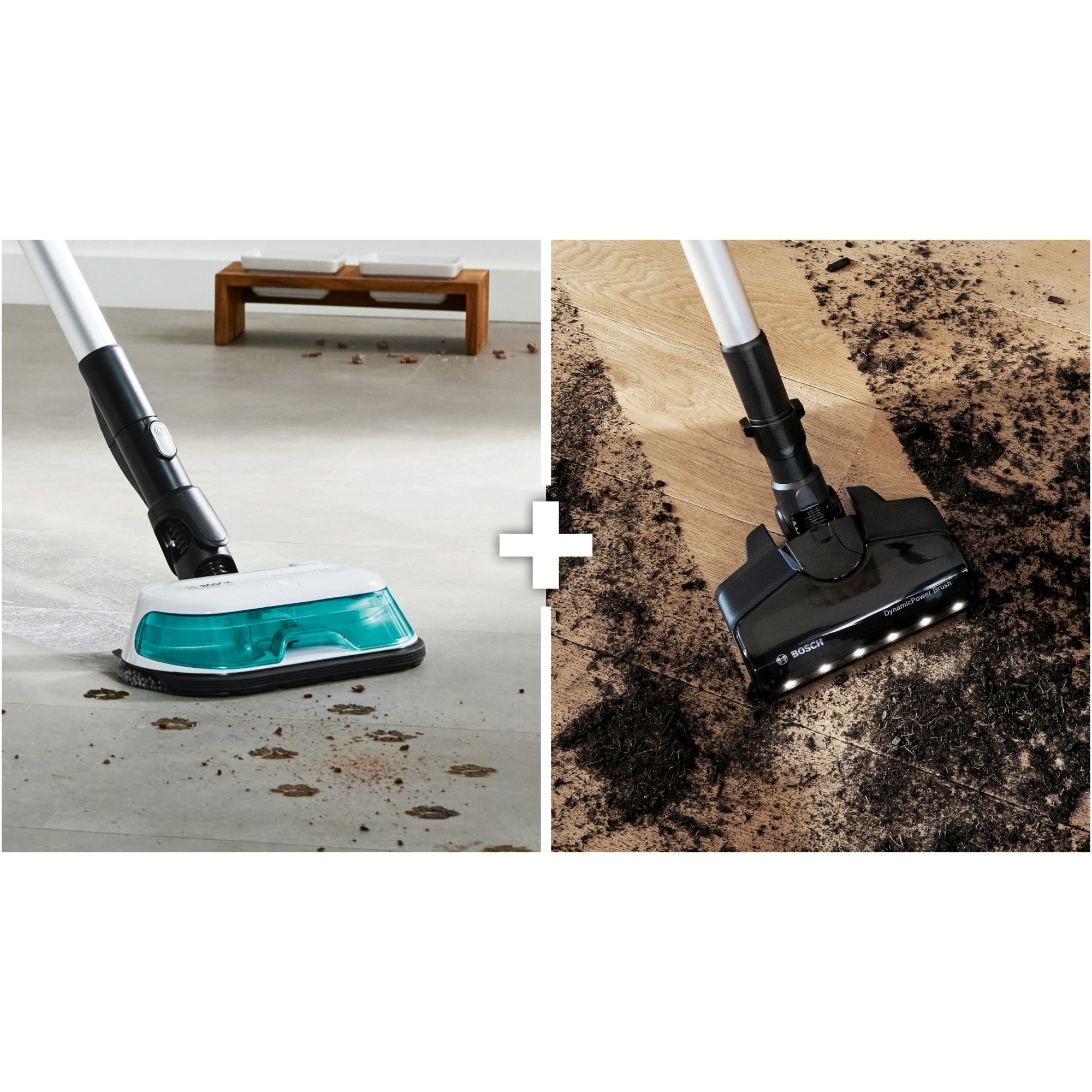 Aspirator vertical Bosch Unlimited 7 ProHygienic Aqua BCS71HYG1, baterie 3 Ah, 3 trepte de putere; Perie AllFloor DynamicPower cu LED-uri, 2in1 DynamicAqua Mop, rezervor apa pentru stergere pana la 50m2, Alb