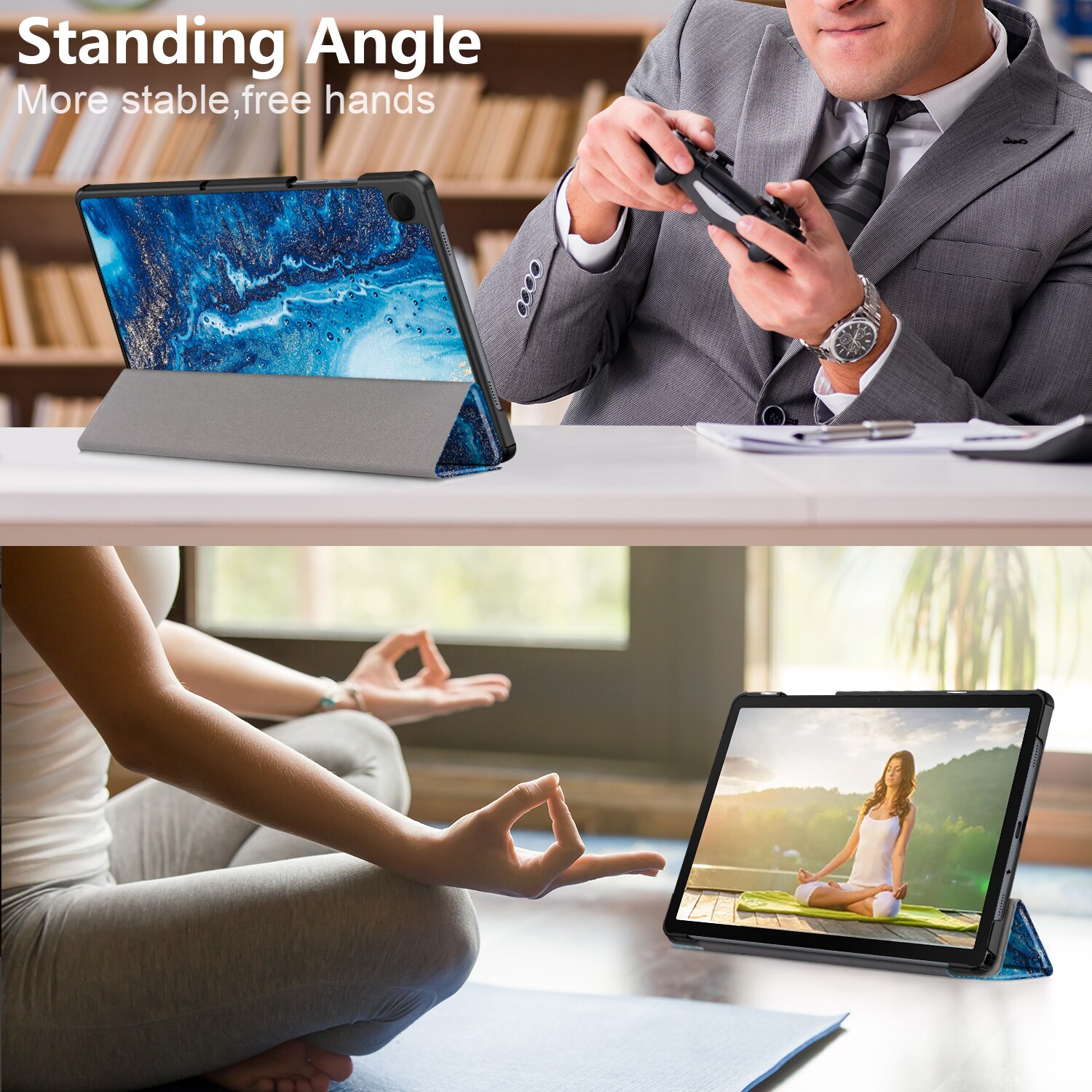 Husa Natty Pell Premium Smart Cover Slim pentru Samsung Tab A8 10.5 inch (2021) SM-X200 / X205 / X207 - Waves