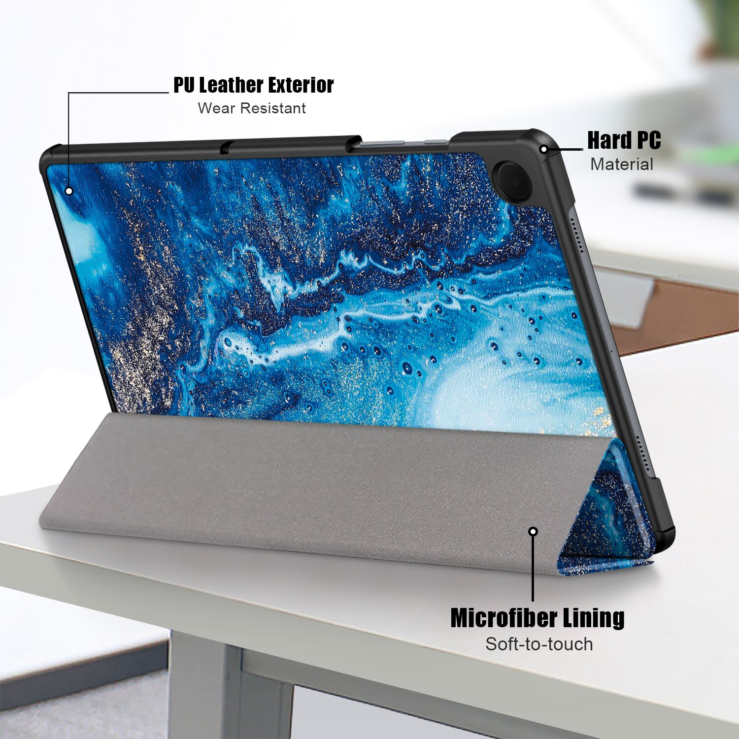 Husa Natty Pell Premium Smart Cover Slim pentru Samsung Tab A8 10.5 inch (2021) SM-X200 / X205 / X207 - Waves