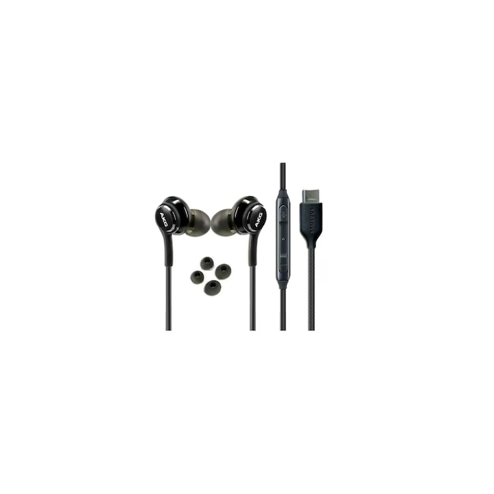 Casti Audio AKG compatibil cu Samsung cu mufa Type-C dopuri de rezerva Negru in ambalaj Retail