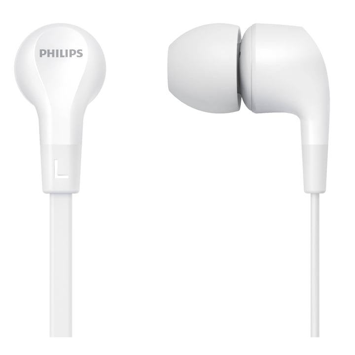 Casti Audio In-Ear Philips, TAE1105WT/00, cu fir, Microfon, Alb