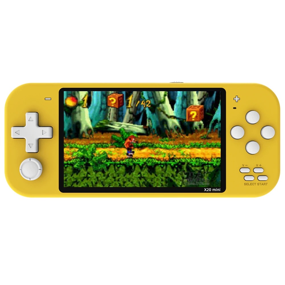 Consola de jocuri portabila, STELS, X20 Mini, Tehnologie inteligenta, Ecran color de 4.3 inchi, 10.000 de jocuri, Galben