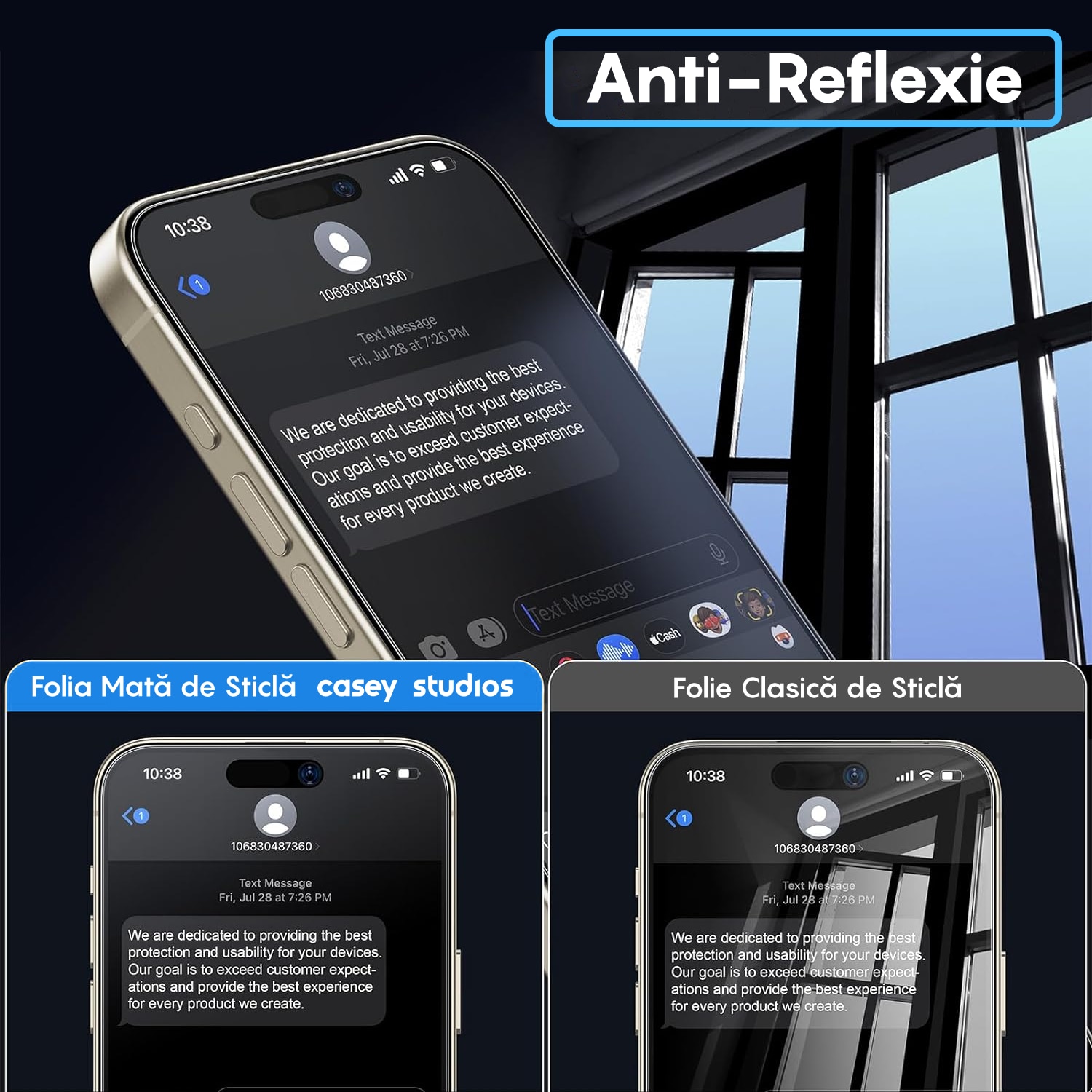 Folie Sticla Mata CASEY STUDIOS™ compatibila cu iPhone 12 Mini, MaxDefense+ Matte, Full Cover 3D, Full Glue, Sticla Securizata, Duritate Militara, Ultra HD, Protectie Profesionala Ecran 3D, Anti Zgarieturi, Anti Socuri, Negru