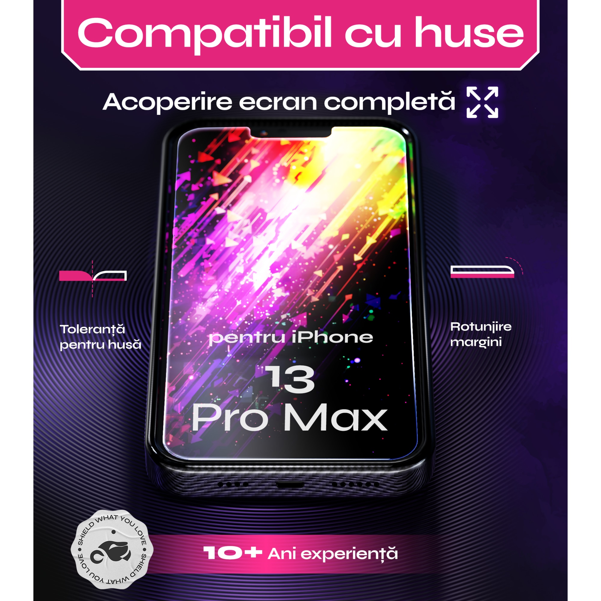 Folie sticla pentru iPhone 13 Pro Max, Set 2 buc, DefenSlim, instalare usoara si rapida cu dispozitiv de potrivire automata in 30 sec cu Easy Install Kit patentat, protectie telefon