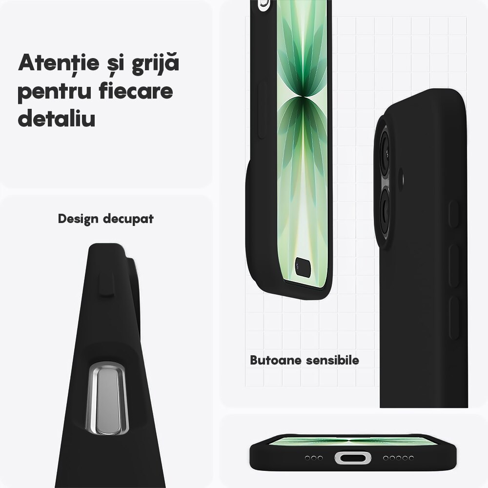 Husa CASEY STUDIOS™ pentru Apple iPhone 17, Soft Silicone Premium, Microfibra in Interior, de Protectie, Ultra Slim, pentru Incarcare Wireless, Margini Ridicate pentru Protectia Ecranului si a Camerelor, Negru