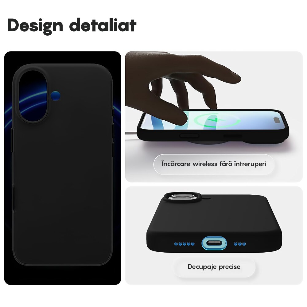 Husa CASEY STUDIOS™ pentru Apple iPhone 17, Soft Silicone Premium, Microfibra in Interior, de Protectie, Ultra Slim, pentru Incarcare Wireless, Margini Ridicate pentru Protectia Ecranului si a Camerelor, Negru