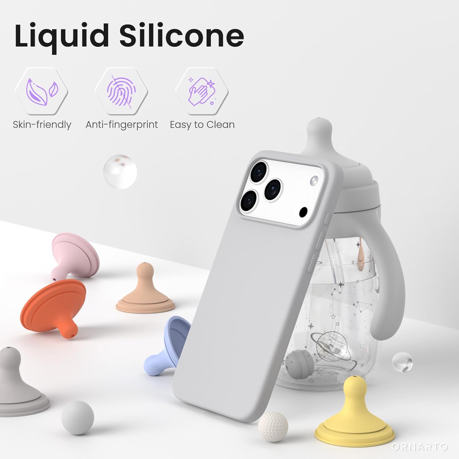 Husa pentru iPhone 17 Pro, SIlicon Catifelat Cu Interior Microfibra, Gri deschis