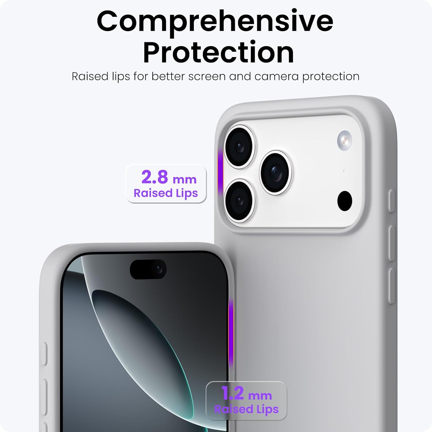 Husa pentru iPhone 17 Pro, SIlicon Catifelat Cu Interior Microfibra, Gri deschis