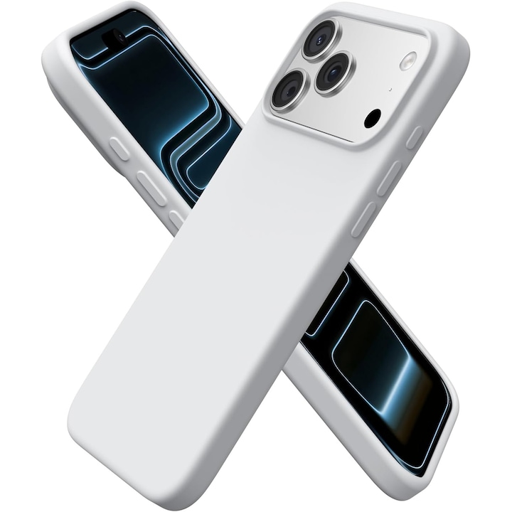 Husa pentru iPhone 17 Pro, SIlicon Catifelat Cu Interior Microfibra, Gri deschis