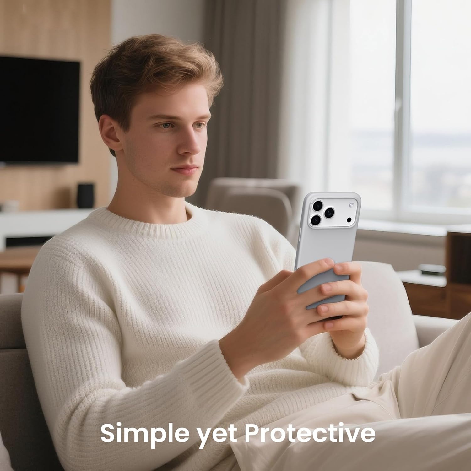 Husa pentru iPhone 17 Pro, SIlicon Catifelat Cu Interior Microfibra, Gri deschis