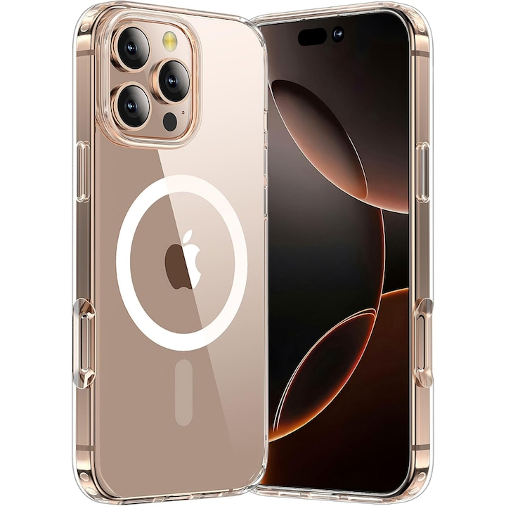 Husa compatibila cu Incarcare Magsafe pentru pentru Apple iPhone 16 Pro, CASEY STUDIOS™, Transparent, de Protectie, Slim, pentru Incarcare Wireless, Margini Ridicate pentru Protectia Ecranului si a Camerelor