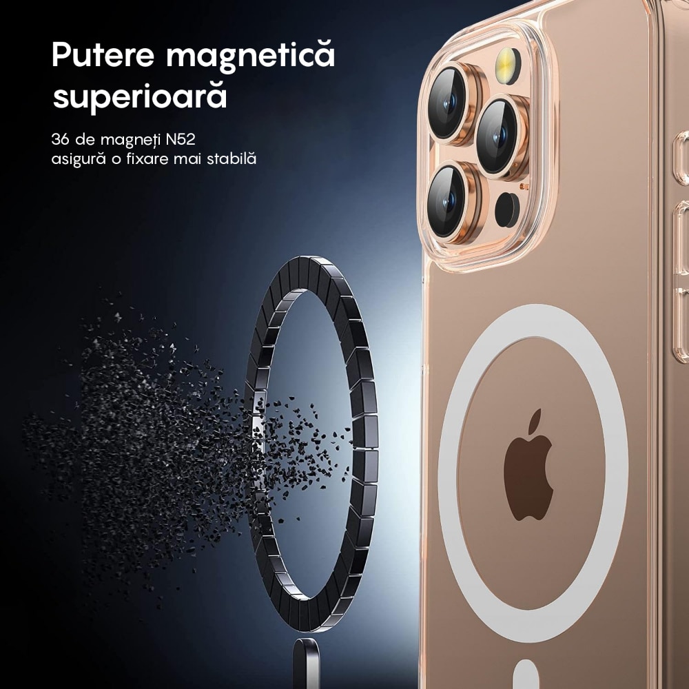 Husa compatibila cu Incarcare Magsafe pentru pentru Apple iPhone 16 Pro, CASEY STUDIOS™, Transparent, de Protectie, Slim, pentru Incarcare Wireless, Margini Ridicate pentru Protectia Ecranului si a Camerelor