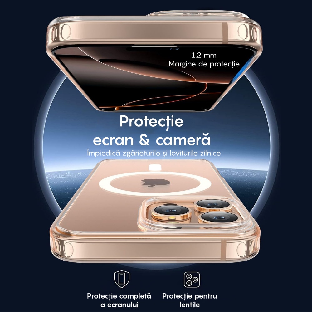 Husa compatibila cu Incarcare Magsafe pentru pentru Apple iPhone 16 Pro, CASEY STUDIOS™, Transparent, de Protectie, Slim, pentru Incarcare Wireless, Margini Ridicate pentru Protectia Ecranului si a Camerelor