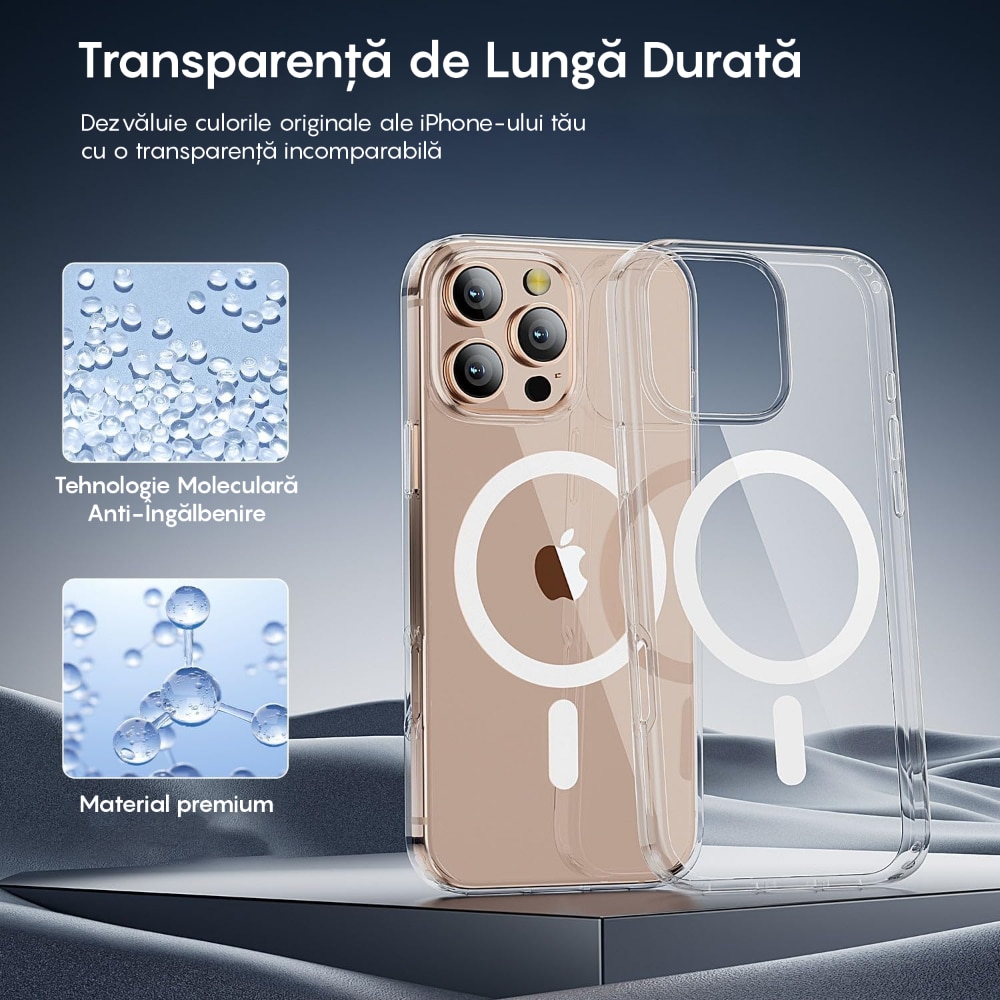 Husa compatibila cu Incarcare Magsafe pentru pentru Apple iPhone 16 Pro, CASEY STUDIOS™, Transparent, de Protectie, Slim, pentru Incarcare Wireless, Margini Ridicate pentru Protectia Ecranului si a Camerelor