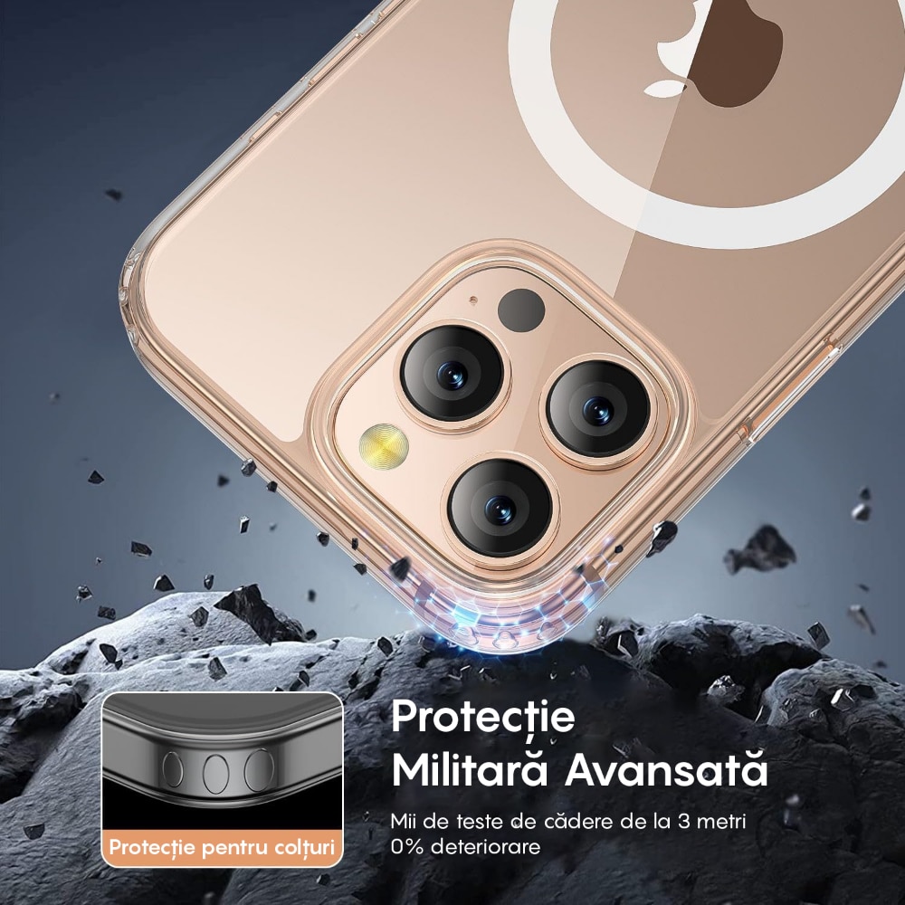 Husa compatibila cu Incarcare Magsafe pentru pentru Apple iPhone 16 Pro, CASEY STUDIOS™, Transparent, de Protectie, Slim, pentru Incarcare Wireless, Margini Ridicate pentru Protectia Ecranului si a Camerelor