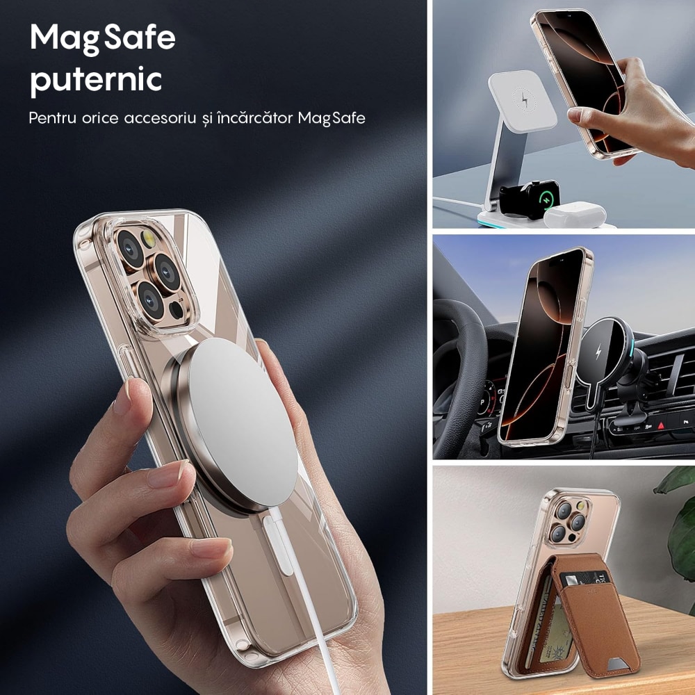 Husa compatibila cu Incarcare Magsafe pentru pentru Apple iPhone 16 Pro, CASEY STUDIOS™, Transparent, de Protectie, Slim, pentru Incarcare Wireless, Margini Ridicate pentru Protectia Ecranului si a Camerelor