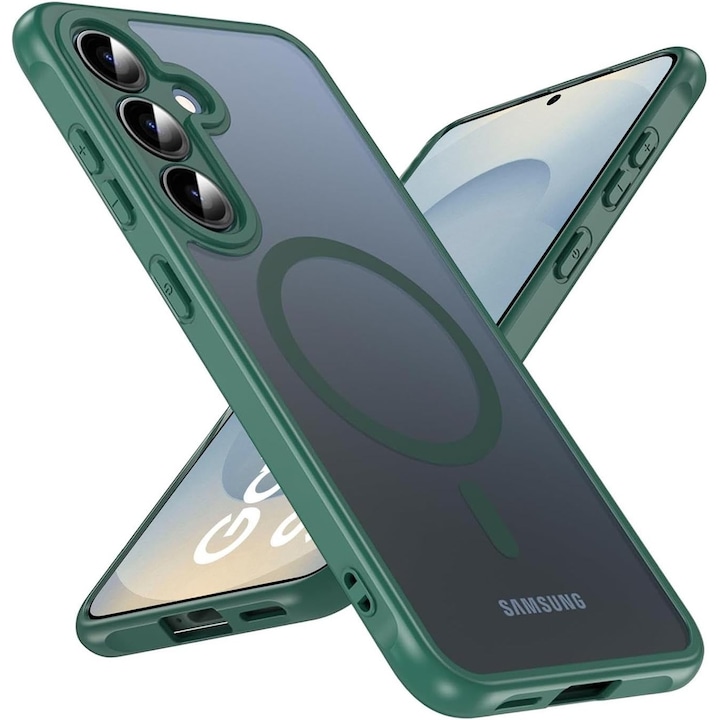 Husa Matte MagSafe pentru Samsung Galaxy S25 Fe, protectie completa, contur verde