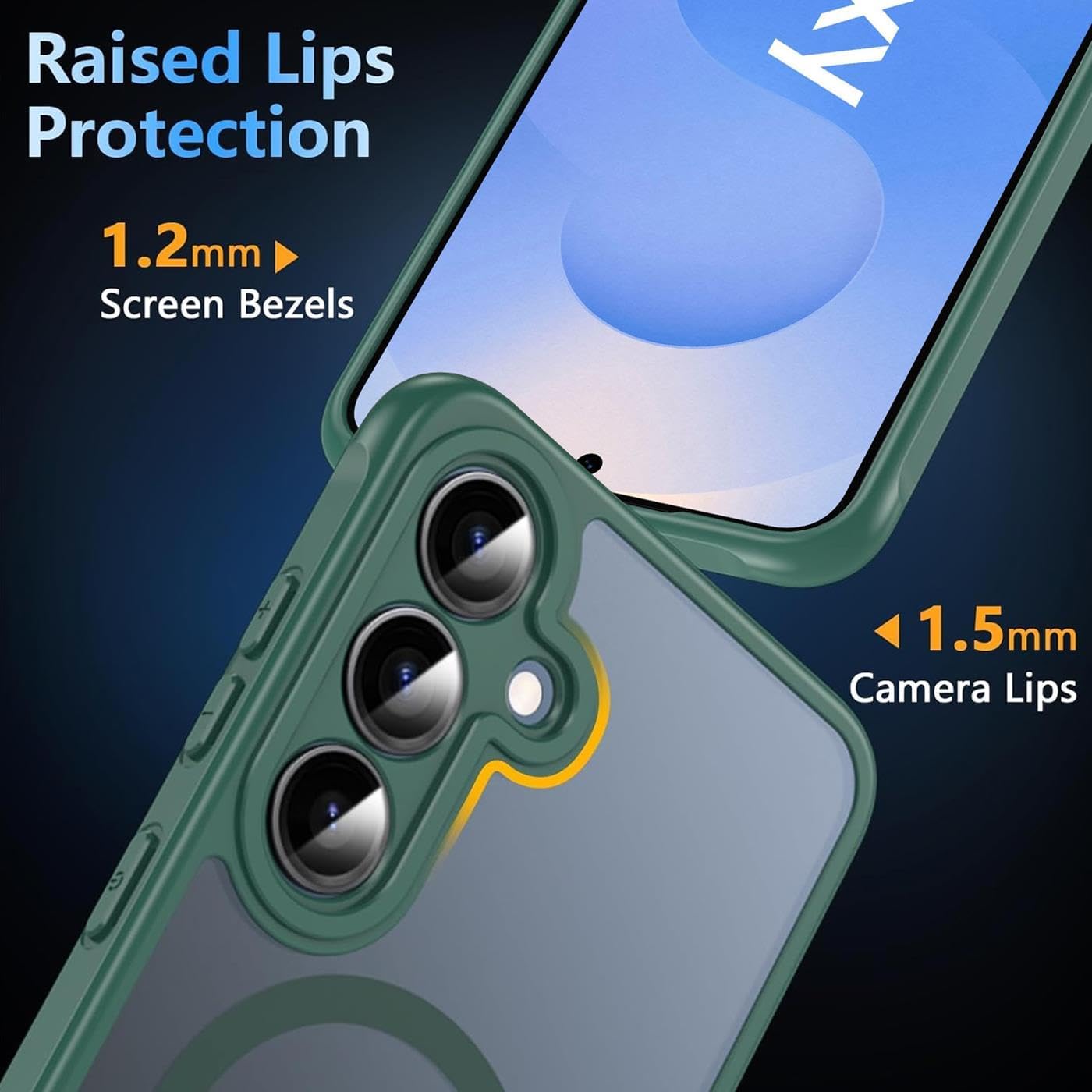 Husa Matte MagSafe pentru Samsung Galaxy S25 Fe, protectie completa, contur verde