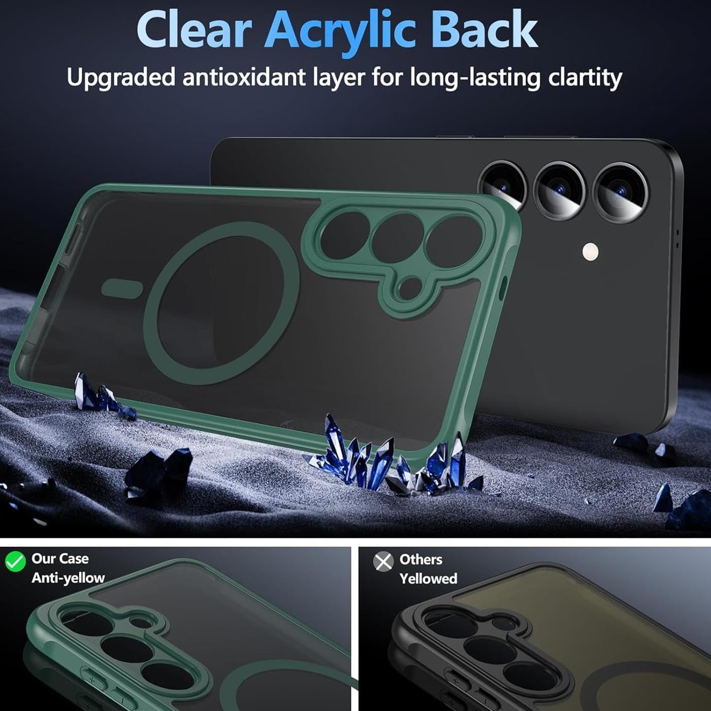 Husa Matte MagSafe pentru Samsung Galaxy S25 Fe, protectie completa, contur verde