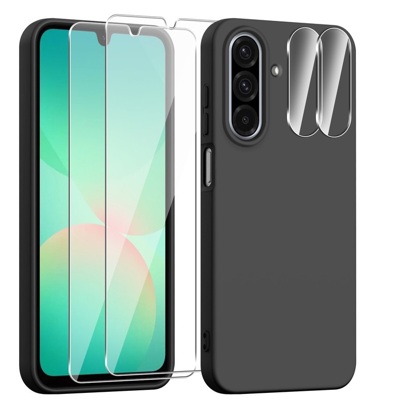 Set husa/2 folii protectie ecran/2 folii Protector pentru camera, compatibil cu Samsung Galaxy A26 5G, TPU/sticla securizata, negru