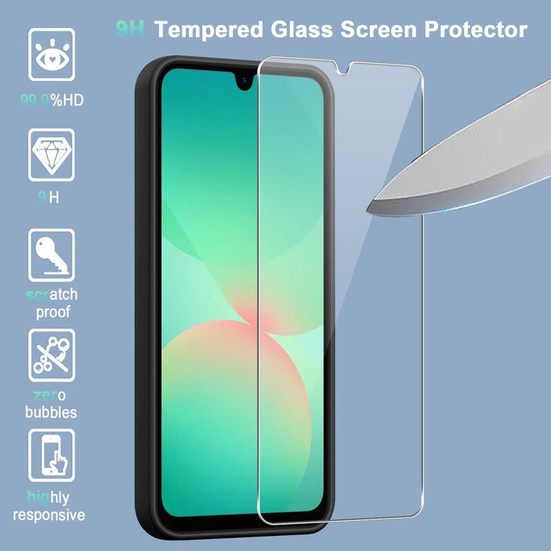 Set husa/2 folii protectie ecran/2 folii Protector pentru camera, compatibil cu Samsung Galaxy A26 5G, TPU/sticla securizata, negru