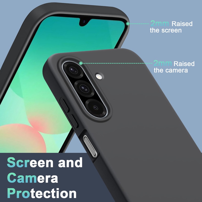 Set husa/2 folii protectie ecran/2 folii Protector pentru camera, compatibil cu Samsung Galaxy A26 5G, TPU/sticla securizata, negru