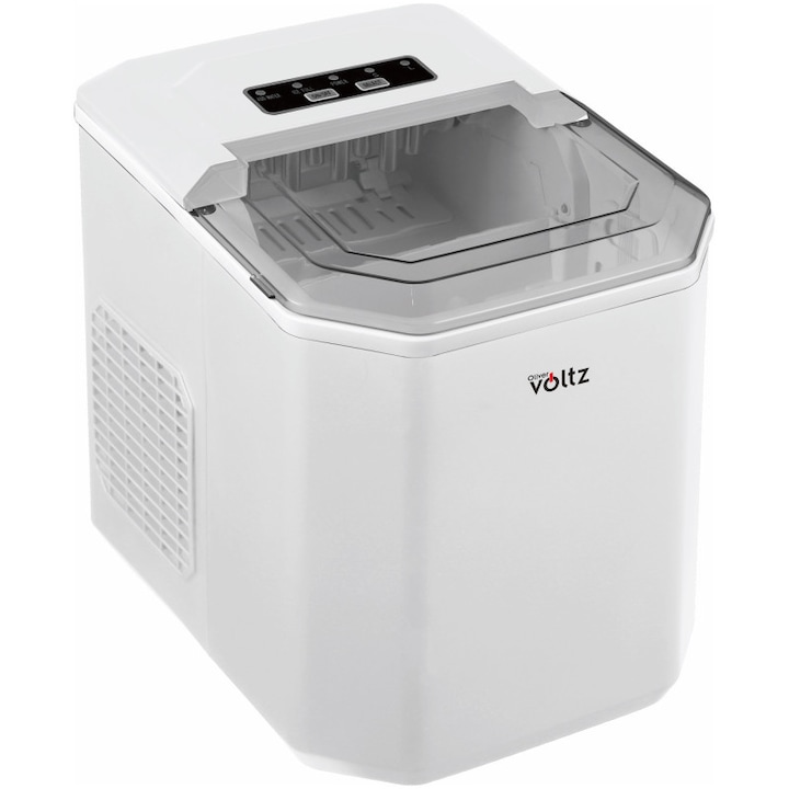 Aparat cuburi de gheata Oliver Voltz OV51447B, 120W, 12 kg/24 ore, 1.3 L, 9 cuburi/ ciclu de operare, Indicator de gheata si apa, Alb