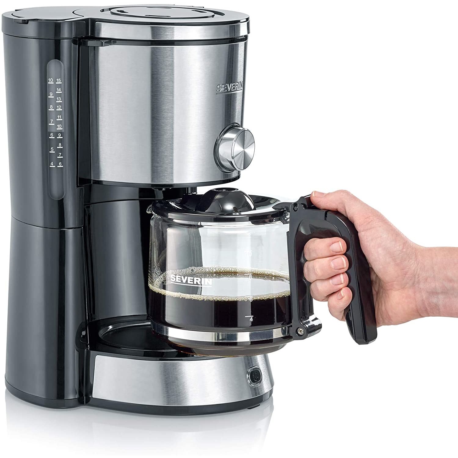 Cafetiera Severin KA 4825, putere 1000 W, recipient sticla 1 L, 8 cesti, oprire automata, inox
