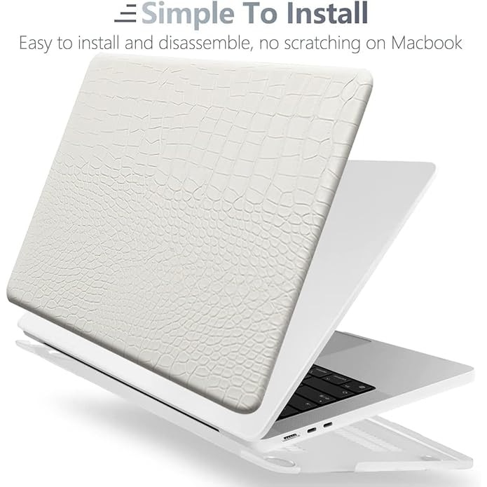 Carcasa premium din piele ecologica textura crocodil pentru MacBook Pro 14 (2021/2022/2023/2024/2025) (M5/M4/M3/M2/M1 Pro Max) (A3434/A3112/A3185/A3401/A2918/A2992/A2779/A2442), Husa eleganta slim, protectie laptop, stil business, Alb