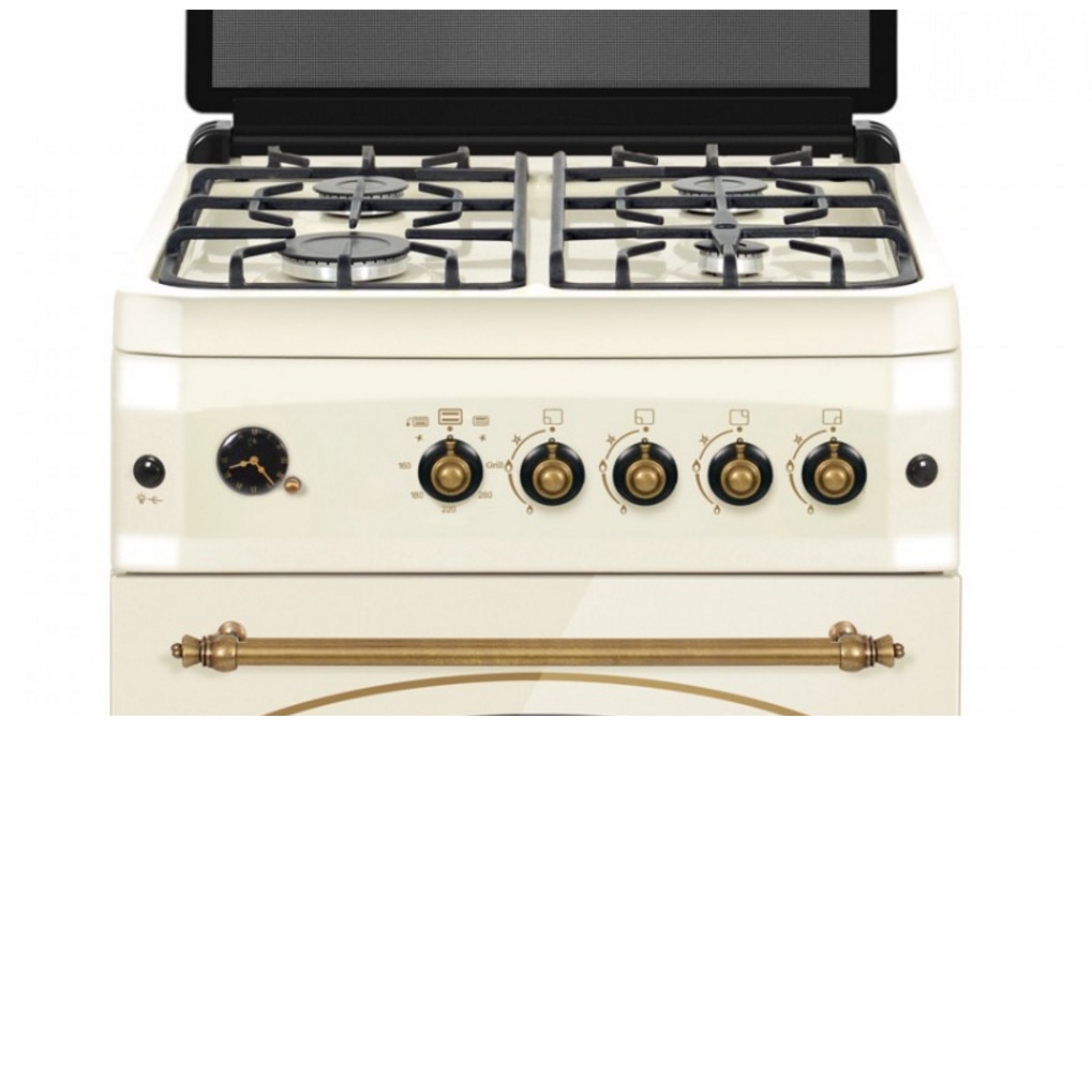 Aragaz rustic Studio Casa SIENNA FE60/60G si hota Onda Beige, Rotisor, Cuptor pe gaz, 4 arzatoare gaz, Grill gaz, Ventilator, gratare fonta, 60 cm, culoare crem