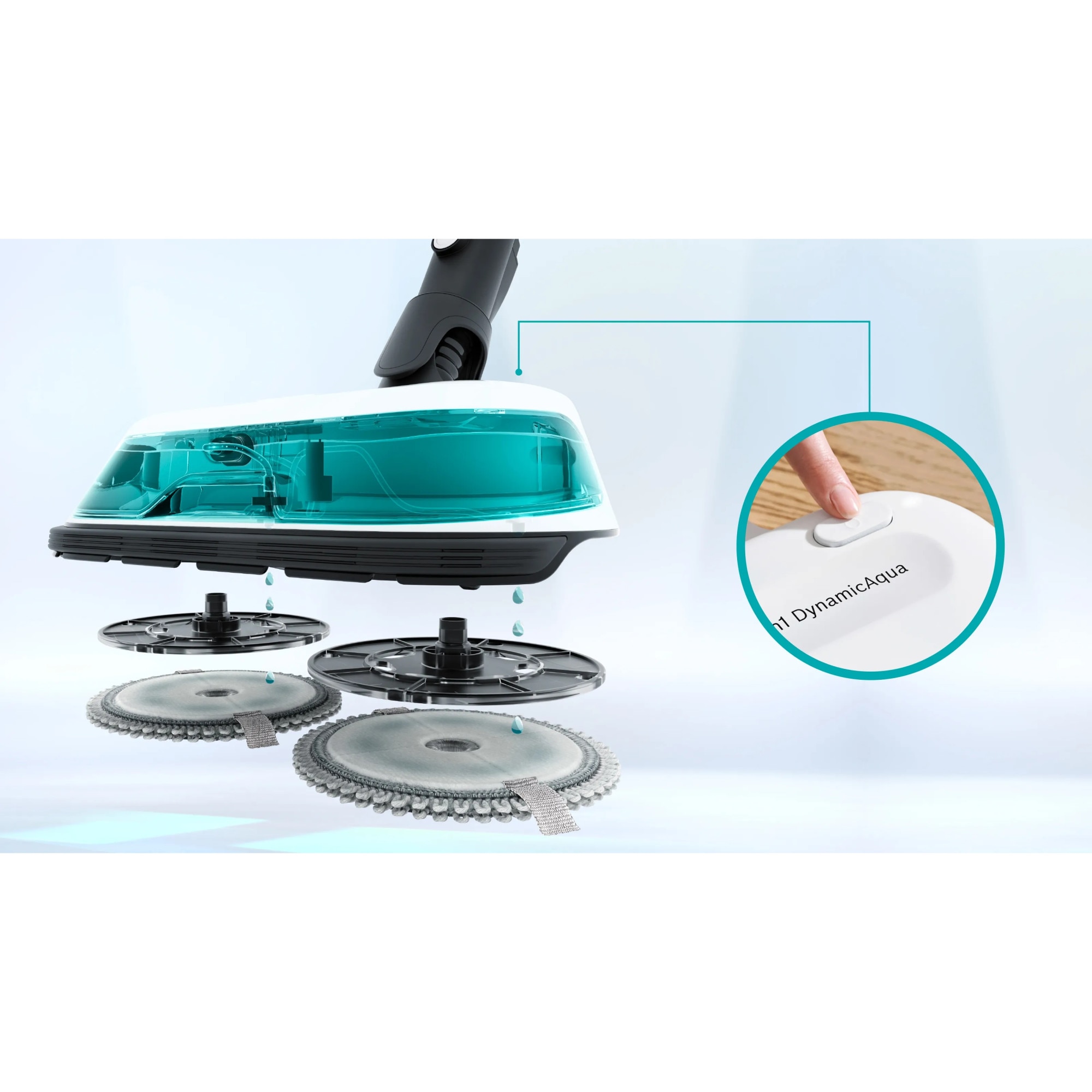 Aspirator vertical Bosch Unlimited 7 ProHygienic Aqua BCS71HYG2, baterie 3 Ah, 3 trepte de putere, Perie AllFloor DynamicPower cu LED-uri, 2 in1 DynamicAqua Mop: asipiri si stergi in acelasi timp, Automated Water Dosage, Alb
