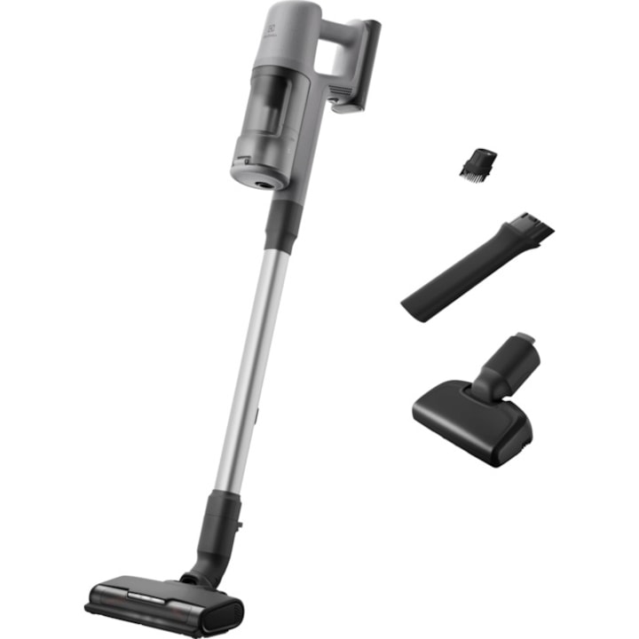Aspirator vertical Electrolux Seria 600 EP61AB21UG, 21,6V, 2500 mAh, recipient praf 0,5l, tub inox, perie PowerPro multisuprafete cu LED, suport de perete, tehnologie ciclonica, duza par animale, 79 dB, autonomie max 50 minute, gri urban