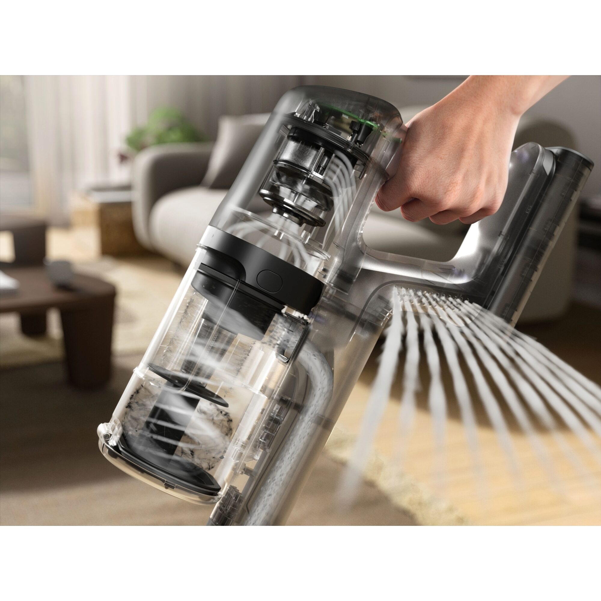 Aspirator vertical Electrolux Seria 600 EP61AB21UG, 21,6V, 2500 mAh, recipient praf 0,5l, tub inox, perie PowerPro multisuprafete cu LED, suport de perete, tehnologie ciclonica, duza par animale, 79 dB, autonomie max 50 minute, gri urban