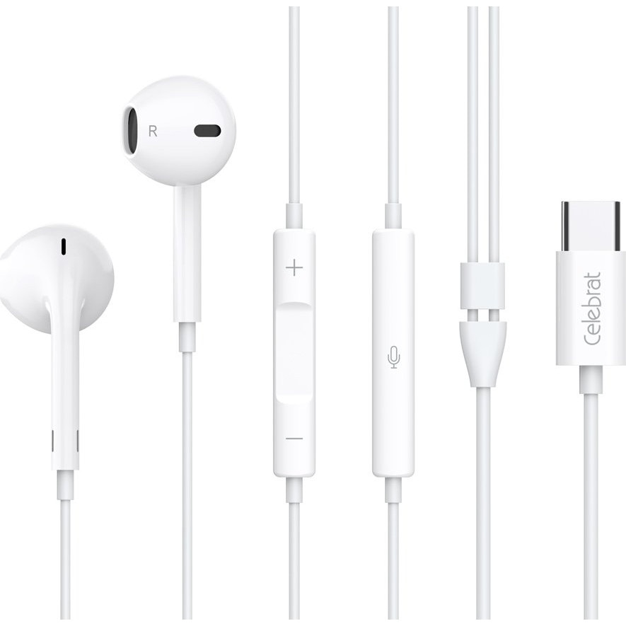 Casti cu fir CELEBRAT E500, USB-C, 1.2m, alb