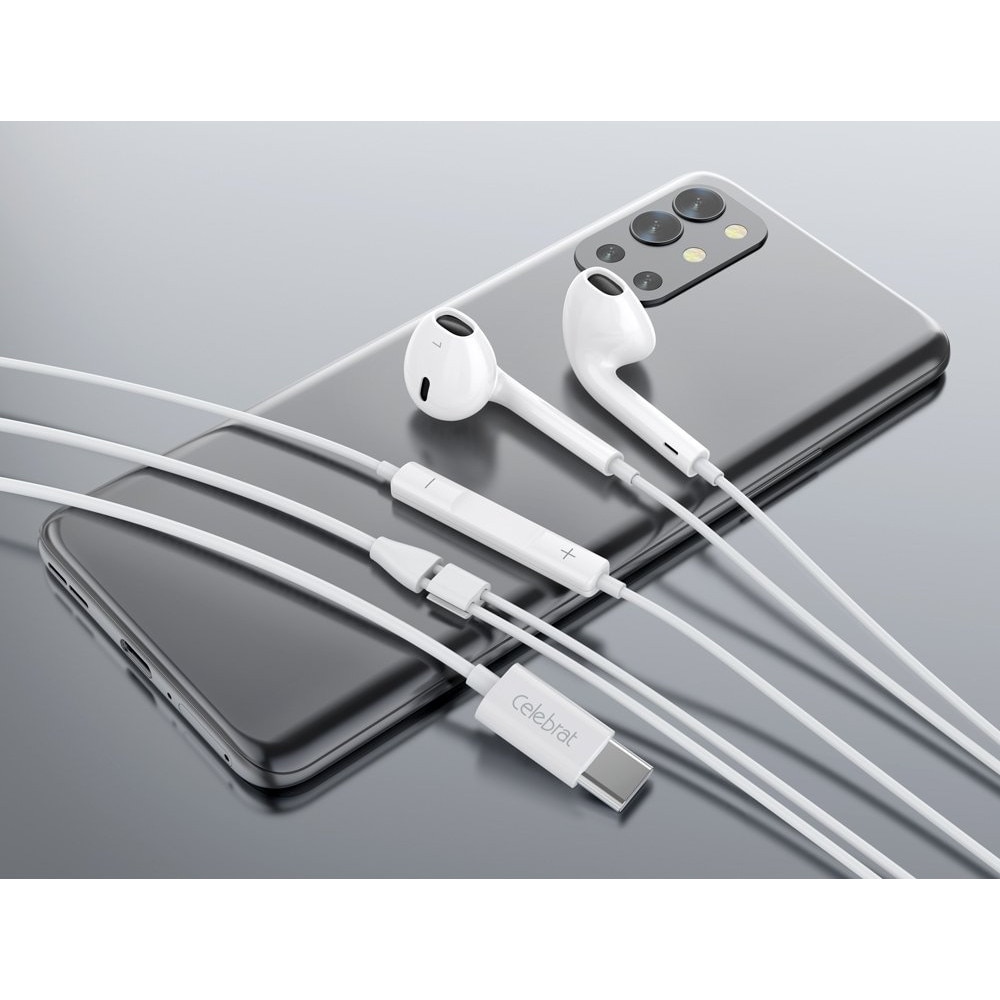 Casti cu fir CELEBRAT E500, USB-C, 1.2m, alb