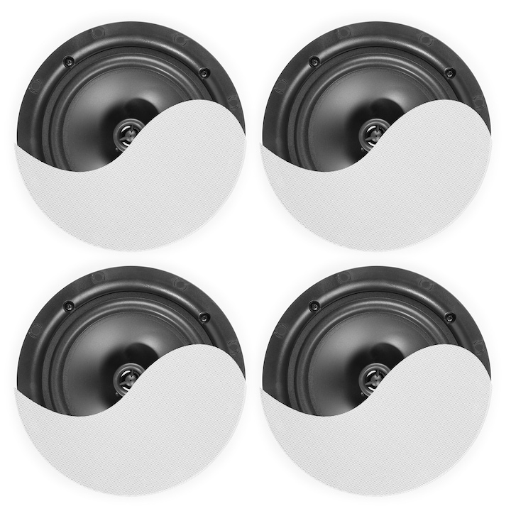 Set de 4 difuzoare amplificate incastrabile, 2 cai, 120W RMS, 6.5", Bluetooth, alb, Power Dynamics NCBT604