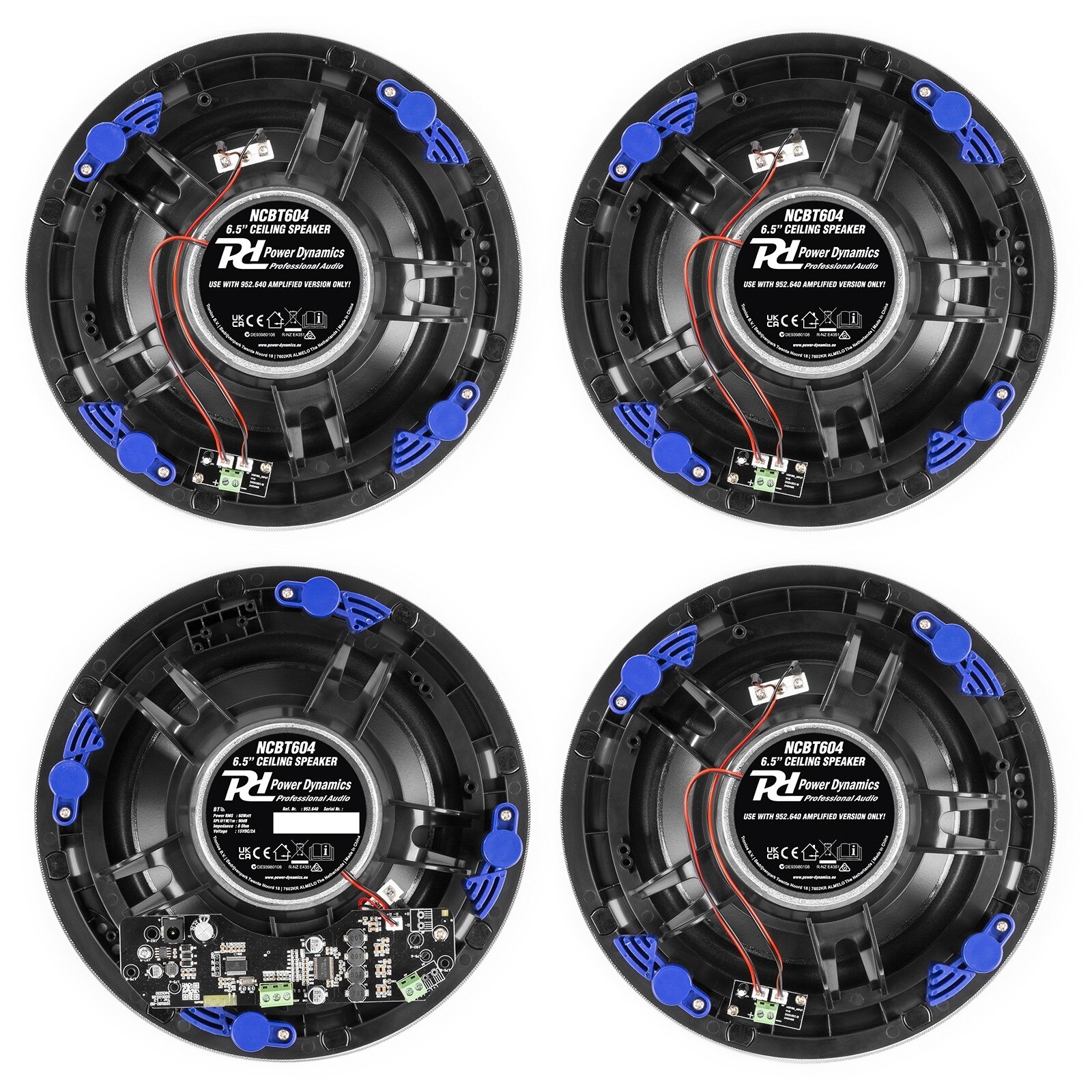 Set de 4 difuzoare amplificate incastrabile, 2 cai, 120W RMS, 6.5", Bluetooth, alb, Power Dynamics NCBT604