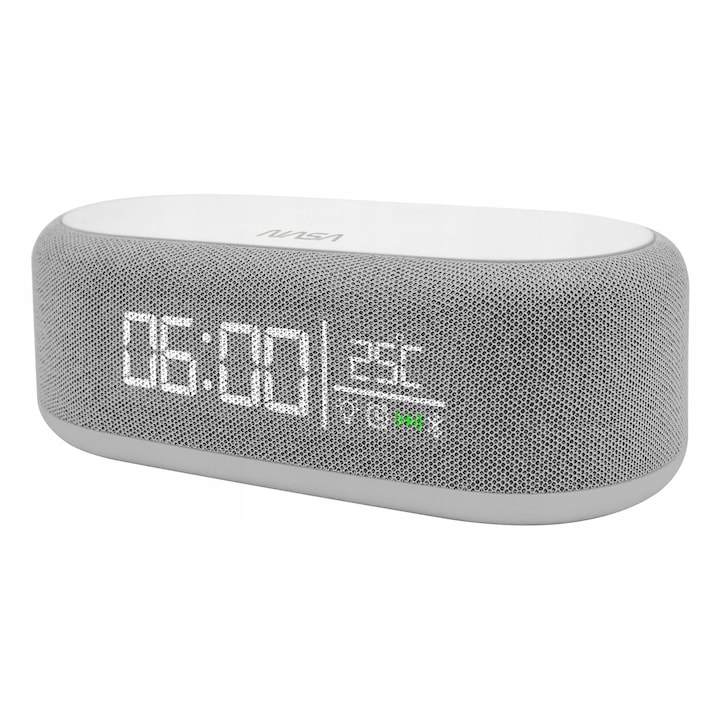 Difuzor Bluetooth cu ceas, incarcator inductiv QI, lampa LED, alarma NASA SPC400, NASA SPC400