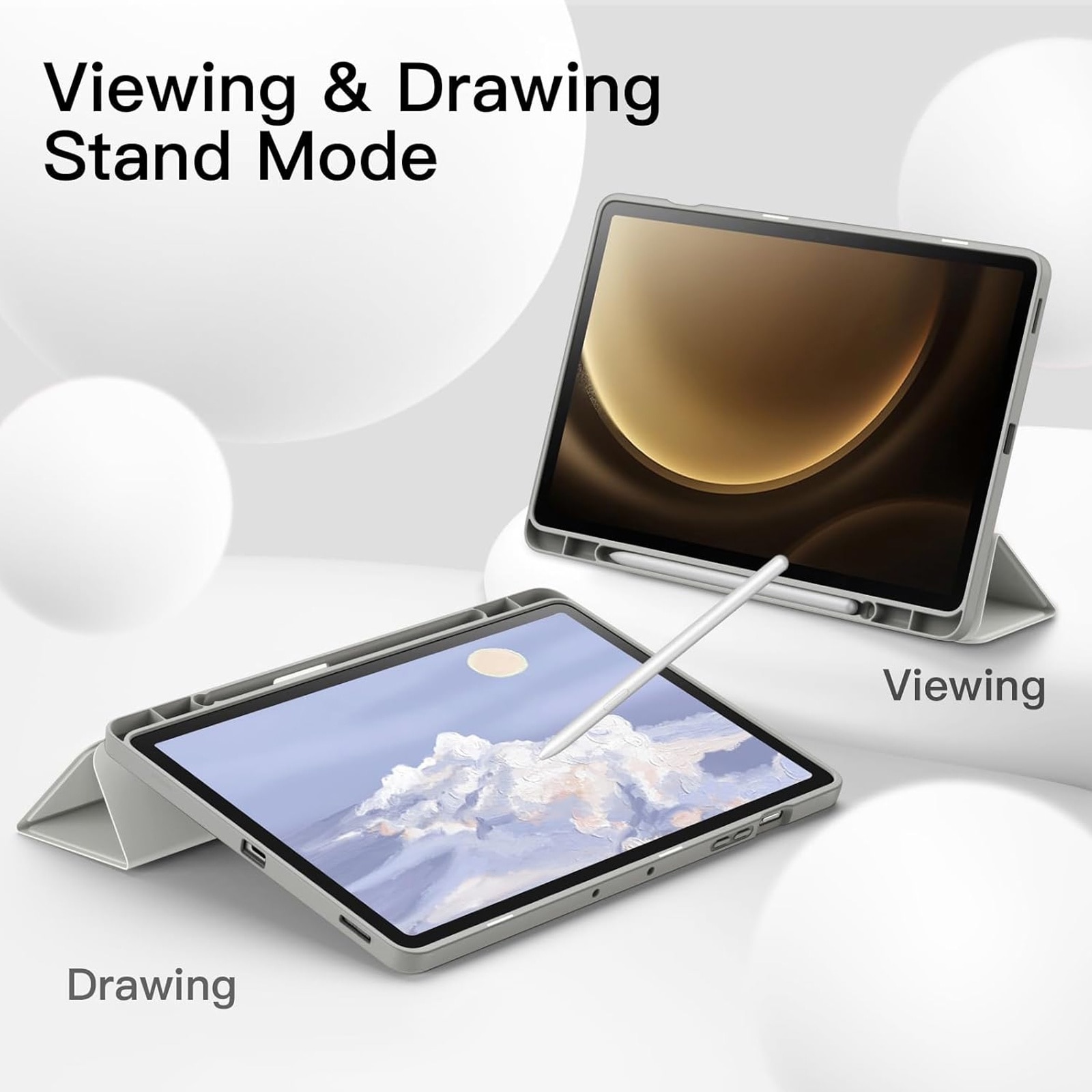 Husa tableta, SINBINTA, Compatibil cu Samsung Galaxy Tab S9 FE+ 12.4'', Suport pentru pix, Atasament magnetic, Antisoc, Usor de instalat, Portabil, Design ergonomic, TPU/Piele ecologica, Gri