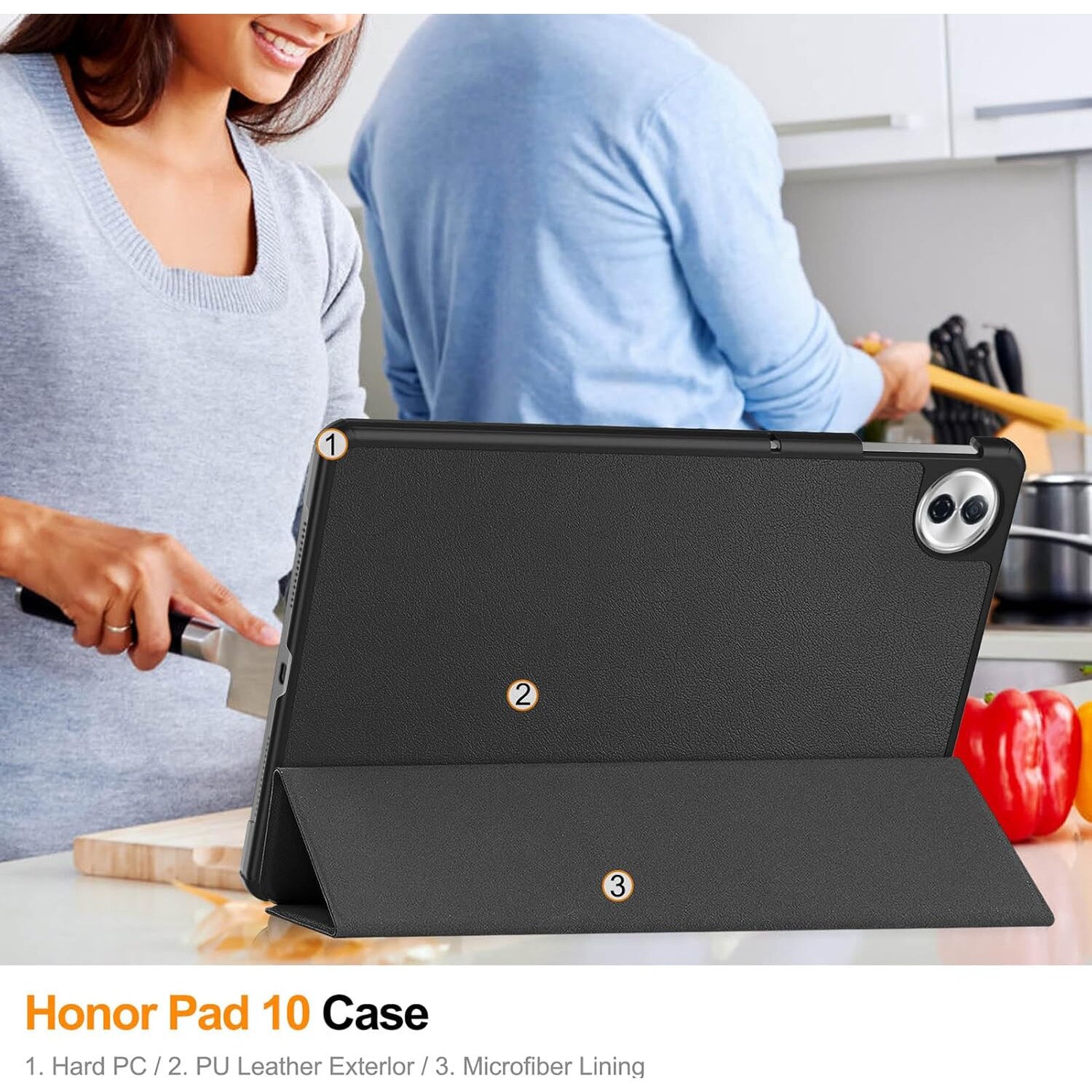 Husa Sigloo pentru tableta Honor Pad 10, 12.1" (2025), – Slim, Tri-Fold Magnetic, Piele Ecologica, Stand Reglabil, – Negru