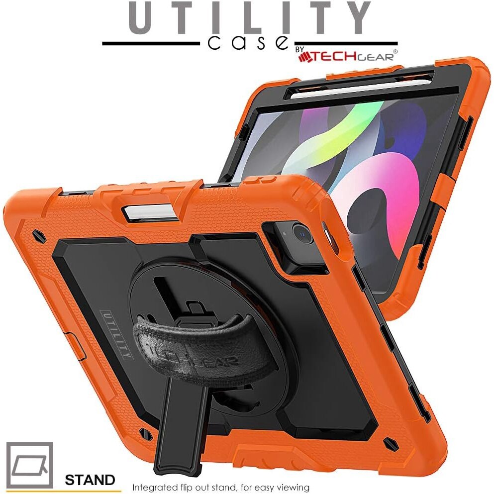 Pachet complet 360° Sigloo: Husa Shockproof Armor + Folie integrata pentru iPad Air 13/ Ipad pro 12.9, cu stand rotativ si curea umar, Portocaliu