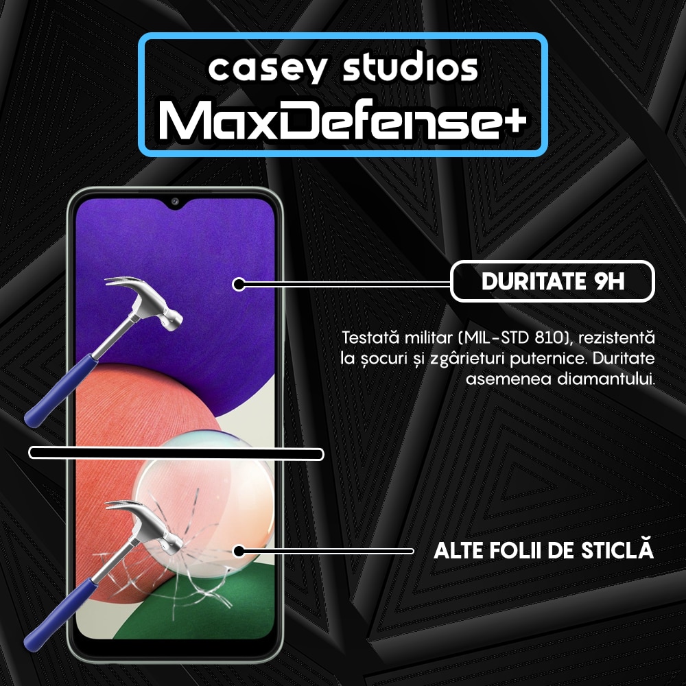 Folie Sticla CASEY STUDIOS™ compatibila cu Samsung Galaxy A22 5G, Full Cover 3D, Full Glue, Duritate Militara, Ultra HD, Protectie Profesionala Ecran 3D, Anti Zgarieturi, Anti Socuri, Margini Negre