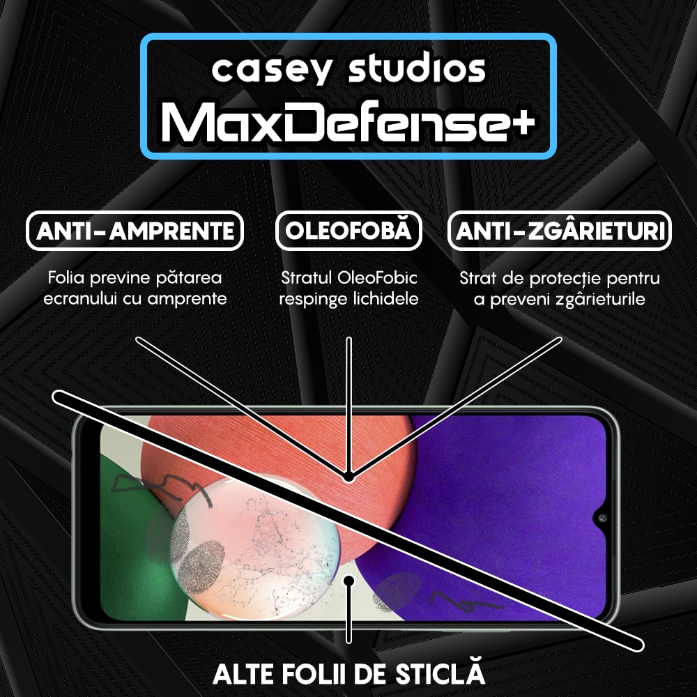Folie Sticla CASEY STUDIOS™ compatibila cu Samsung Galaxy A22 5G, Full Cover 3D, Full Glue, Duritate Militara, Ultra HD, Protectie Profesionala Ecran 3D, Anti Zgarieturi, Anti Socuri, Margini Negre