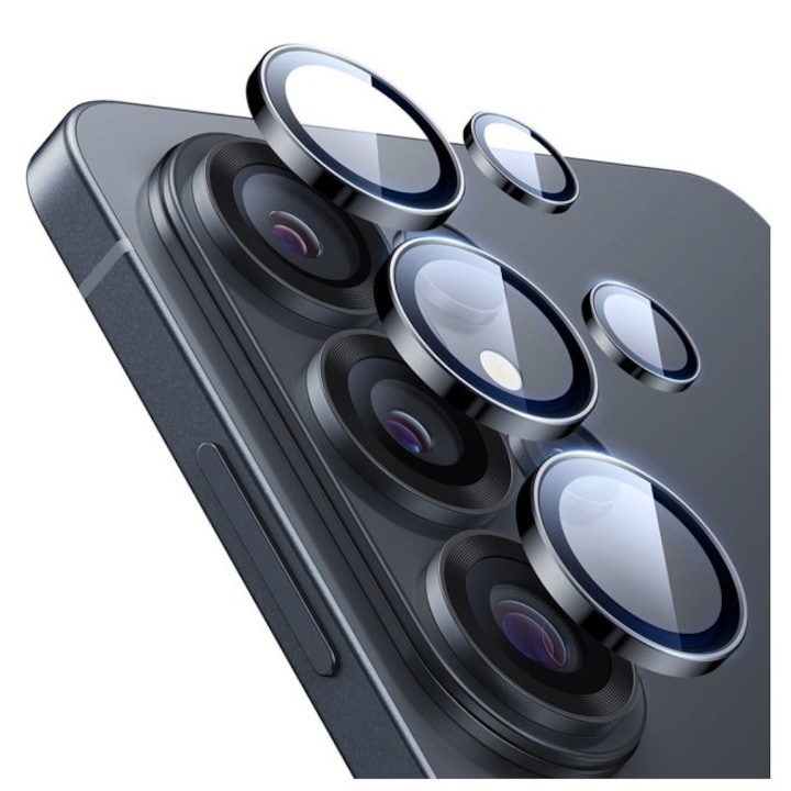 Folie Protectie Camera Individuala Armorite Compatibila Cu Samsung Galaxy S26 ultra, Rama Metal, Aplicator Inclus, Negru