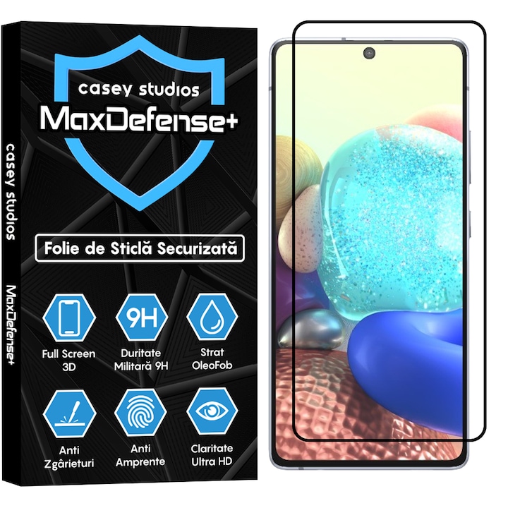 Folie Sticla CASEY STUDIOS™ compatibila cu Samsung Galaxy A71 4G / A71 5G / M51 / Note 10 Lite, Full Cover 3D, Full Glue, Duritate Militara, Ultra HD, Protectie Profesionala Ecran 3D, Anti Zgarieturi, Anti Socuri, Margini Negre