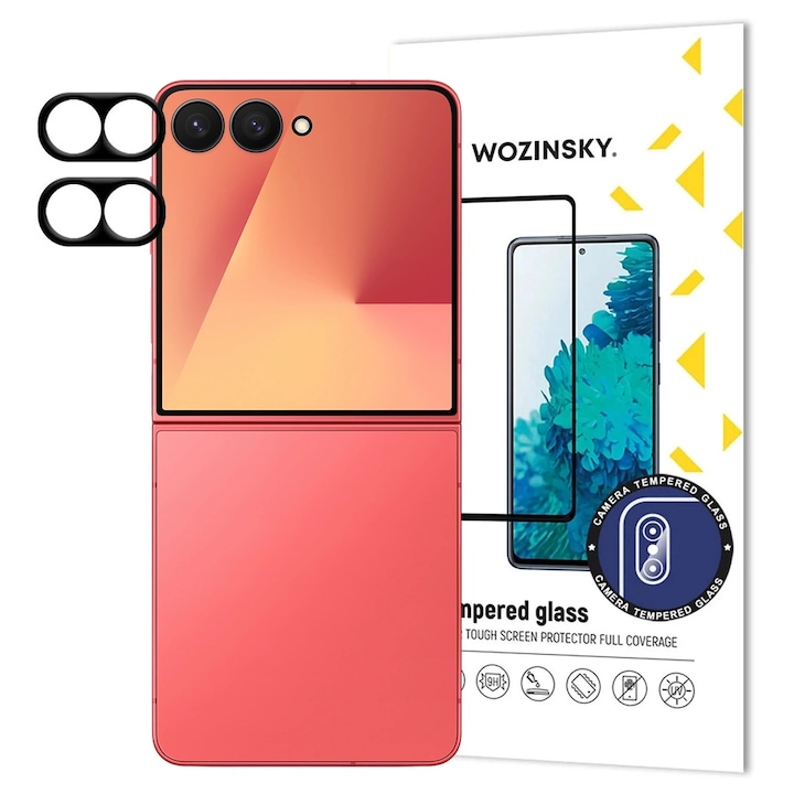 Set 2 folii sticla pentru lentile Wozinsky compatibil cu Samsung Galaxy Z Flip 7, Negru