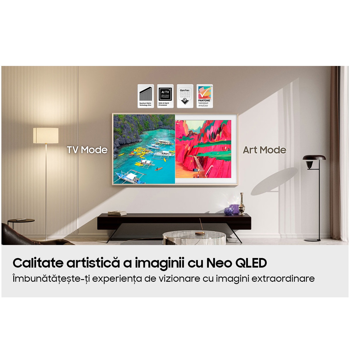 Televizor SAMSUNG Neo QLED The Frame Pro 75LS03FW, 189 cm, Smart, 4K Ultra HD, Clasa G (Model 2025)